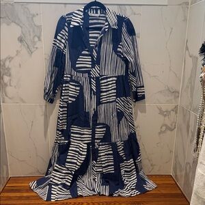 Zara Navy & White Striped Button-Front Maxi Dress